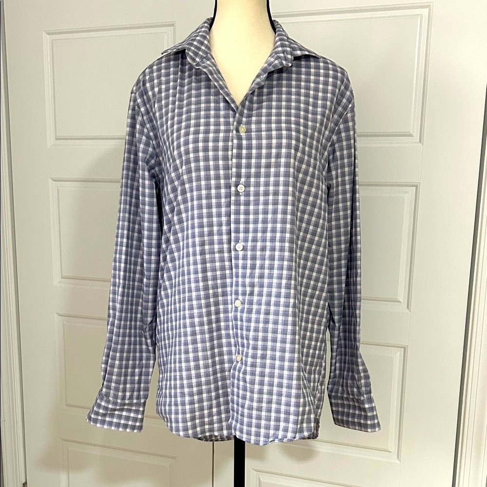 Kenneth Cole Awearness No Iron Lavender Gray Plaid Long Sleeve Button Down Shirt